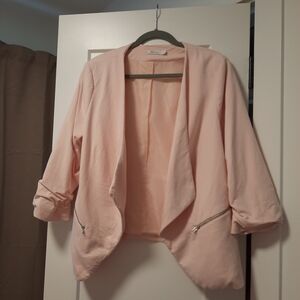 Light Pink Draped Open Front Blazer